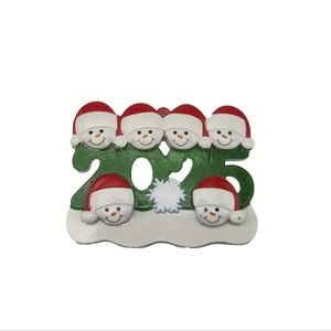 Detail of 2025 Christmas snowman resin ornament featuring six characters for tree hanging