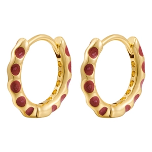 Minimalist gold hoop earrings with red enamel wave texture, elegant pair for women