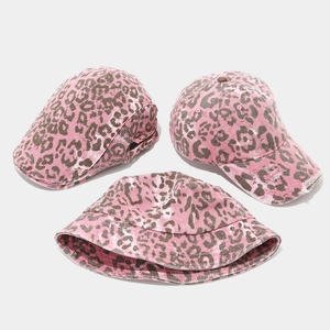 Pink Leopard Print Cotton Hats Vintage Distressed Baseball Cap Bucket Hat Newsboy Cap Casual Sun Protection Women
