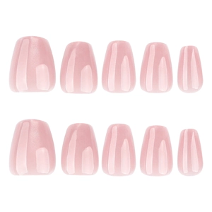 Faux ongles trapèze courts rose nude scintillant avec effet œil de chat