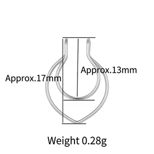 Silver stainless steel U-shaped heart nose clip with double layer design and size specs