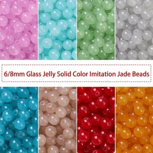 Round Glass Beads Jelly Color Imitation Jade Loose Beads For DIY Bracelet Necklace Jewelry Making Accessory