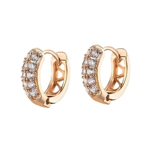 Elegant rose gold double row zircon hoop earrings with a polished hinge closure