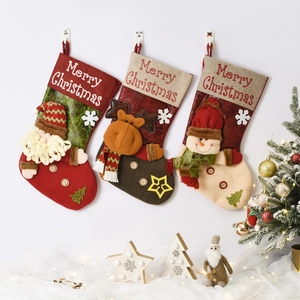 Christmas Stockings Non-Woven Burlap Gift Bags Candy Pouches Tree Hanging Decorations Cartoon 3D Santa Snowman Reindeer
