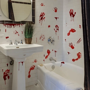 Halloween bloody handprints and footprints wall decals for creepy home bathroom decor