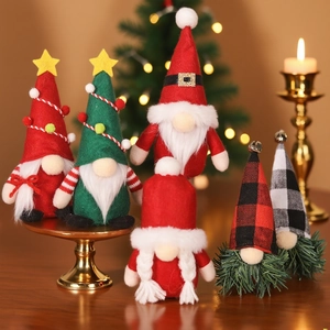 Christmas Gnome Ornaments Faceless Doll Desktop Decorations Plaid Felt Faux Fur Scandinavian Handmade For Home Holiday
