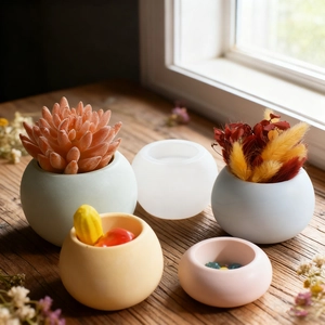 Oval and round silicone resin molds for DIY flower pots and succulent storage jars