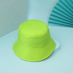 Detailed stitching on wide brim of vibrant neon yellow cotton bucket hat for outdoor sun protection