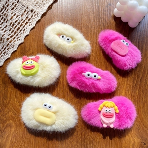 Cute Plush Hair Clips Faux Fur Big Eyes Cartoon Monster Ugly Cute Bangs Duckbill Clip Handmade Accessories For Women Girls