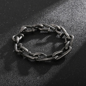 Vintage industrial nail hook interlocking stainless steel chain bracelet in gunmetal grey