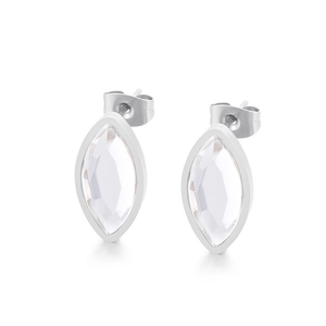 Boucles d'oreilles ovales marquise en zircon et acier titane argenté pour femmes, vue studio
