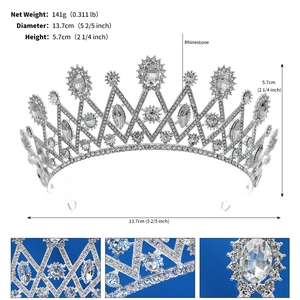 Detailed view of silver bridal crown dimensions with sparkling crystal rhinestones