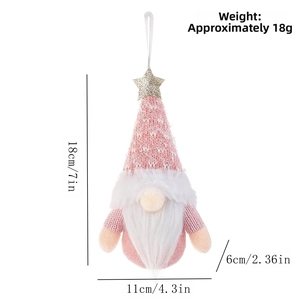 Pink Christmas gnome ornament dimensions showing 18cm height and sequin details