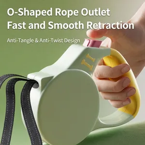 Retractable dog leash with O-shaped outlet and anti-slip handle in macaron colors