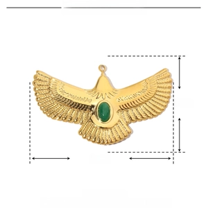 Detail shot of eagle pendant with green natural stone and 44mm by 26mm dimensions