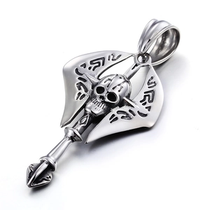 Skull Axe Pendant Necklace Stainless Steel Punk Hip Hop Retro Gothic Jewelry For Men