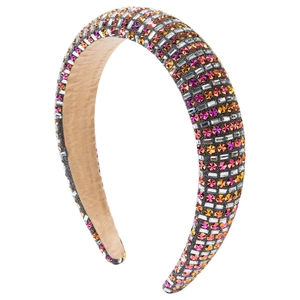 Serre-tête rembourré baroque avec strass étincelants colorés pour fêtes et soirées