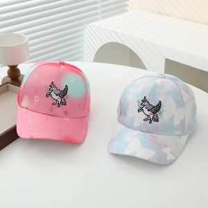 Cappellino baseball per bambini con ricamo unicorno in rosa sfumato e blu tie-dye