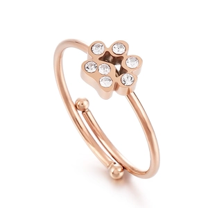 Mignon Patte De Chat Bague Ouverte Réglable Pour Femmes Acier Inoxydable Zircon Incrusté Bijoux Empreinte Animale