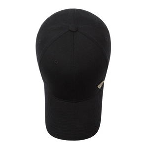 Classic black cotton baseball cap featuring a signature triangle metal logo on the side