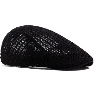 Classic black summer mesh ivy cap with breathable hollow weave and curved brim