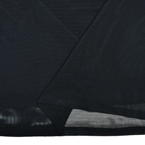 Vue macro du tissu en maille noire et dentelle montrant la texture et les coutures