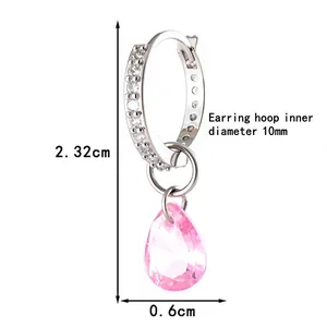 Silberne Ohrhänger mit rosa Zirkonia-Tropfenanhängern und Abmessungen von 10mm Innendurchmesser