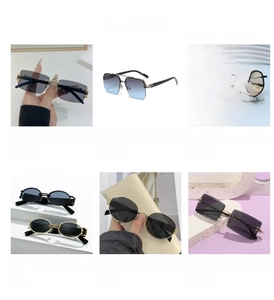 Detail view of stylish metallic polygonal sunglasses with UV protection in various lens colors