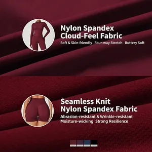 Damen Yoga-Set in Burgund mit Langarm-Oberteil und nahtlosen High-Waist-Sport-Shorts