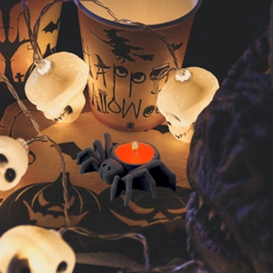 Portacandele a ragno nero con candela tealight arancione per decorazione di Halloween