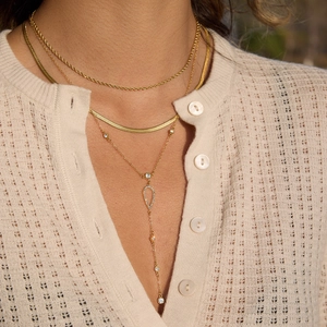 Three-layer 18k gold plated titanium necklace set featuring snake chain and teardrop pendant