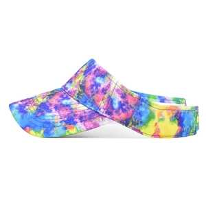 Summer tie-dye sun visor hat with colorful canvas and curved brim for outdoor use