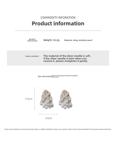 Detail of drop pearl tassel earrings featuring dimensions 6.9cm by 3.6cm and 32.2g weight