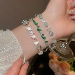Bracelet En Cristal Fleur Goutte Eau Zircon Pour Femmes Élégant Cuivre Plaqué Argent Bijoux Main Raffinés