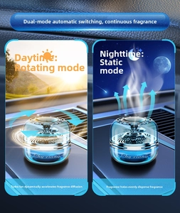 Dual-mode solar car air freshener showing turbine rotation and daytime/nighttime modes