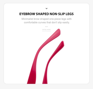 Detail of rose red non-slip temples with ergonomic curved design for sunglasses