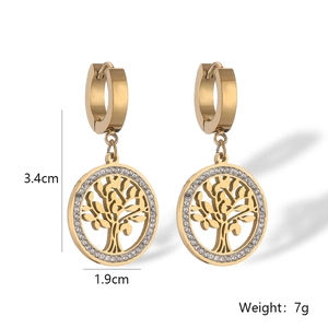 Detailed view of tree of life earrings with 3.4cm height and 1.9cm width measurements