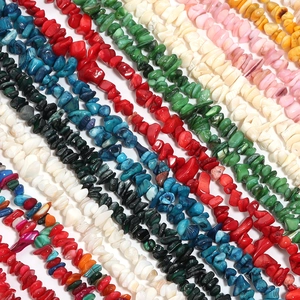 Macro shot of colorful irregular shell beads strands for DIY jewelry making