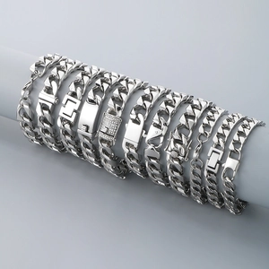 Bracelets à mailles cubaines argentées pour hommes avec divers fermoirs et styles