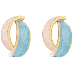 Vintage French gold earrings with blue and pink enamel abstract curved design
