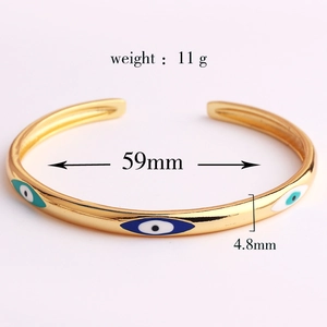Goldener C-förmiger Armreif mit blau-grünem Emaille-Auge-Muster für Damen, verstellbar