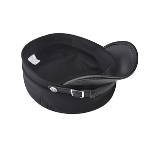 Berretto da marinaio nero vintage con visiera in pelle e fibbia in metallo argento