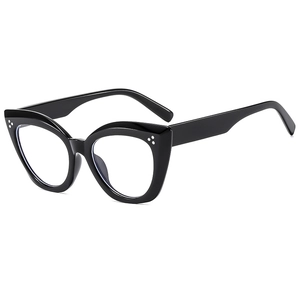 Classic black cat-eye fashion glasses with three-point silver rivets on a white background
