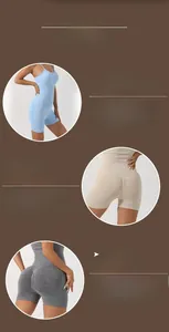 Detail view of seamless yoga romper showing peach buttocks line and upgraded crotch design