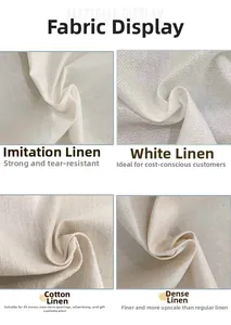Detailed macro view showing four premium fabric textures: imitation, white, cotton, and linen