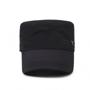 Quick-dry black cadet cap for men with breathable fabric and metal logo badge detail