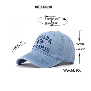 Tableau des tailles détaillé pour casquette en denim avec broderie feuille d'érable