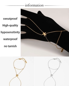 Detailed view of stainless steel starfish hand chain in gold and silver plating