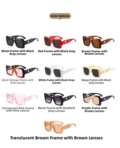 Multiple color options for square oversized sunglasses with hollow chain design temples