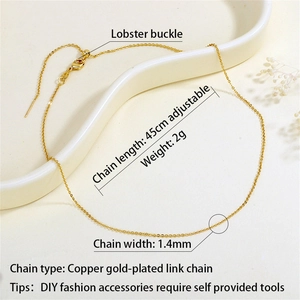 Close-up of 45cm adjustable 1.4mm gold-plated copper chain with a secure lobster clasp